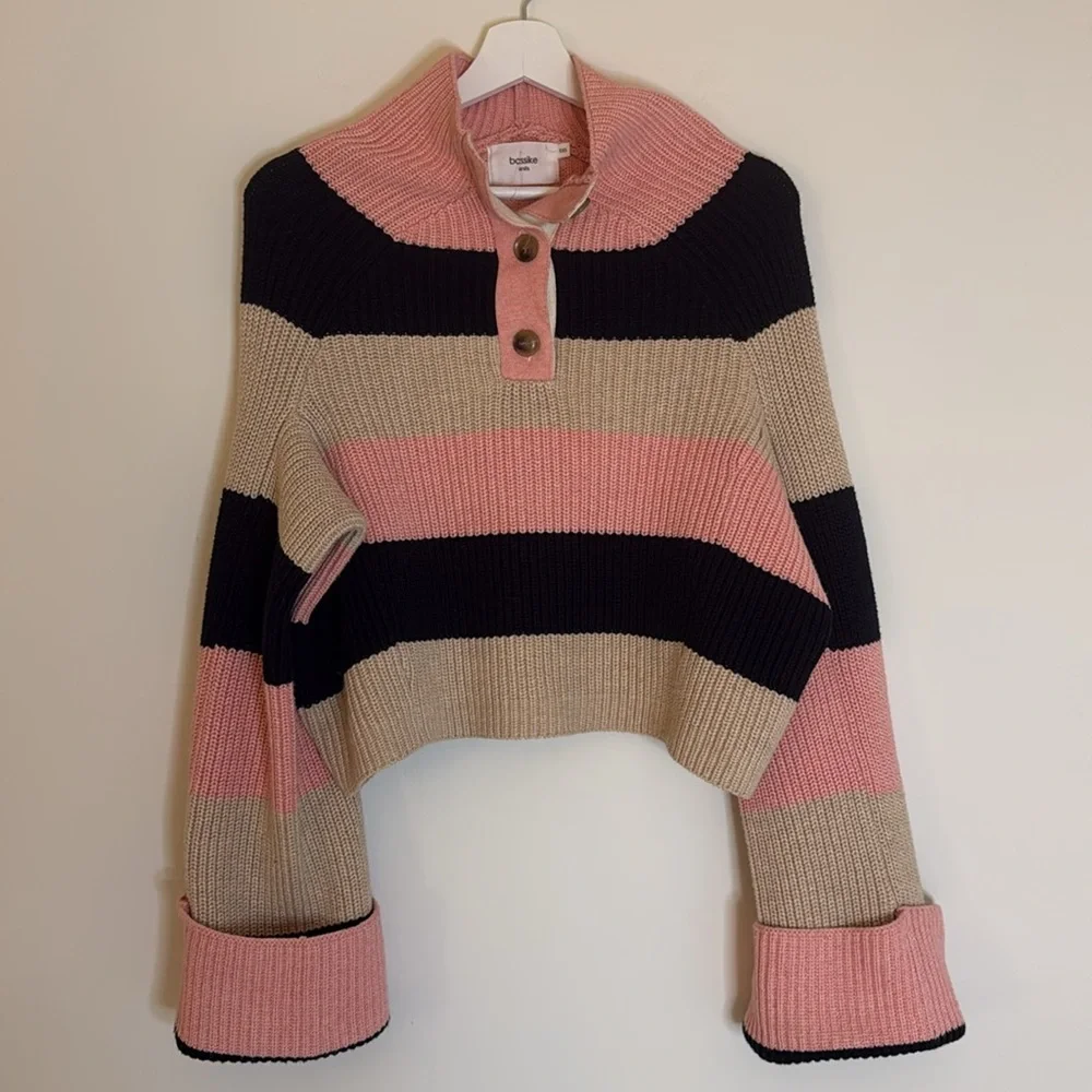 BASSIKE STRIPE CHUNKY OVERSIZED KNIT Turtleneck Wool Sweater‎ - Picture 5 of 9